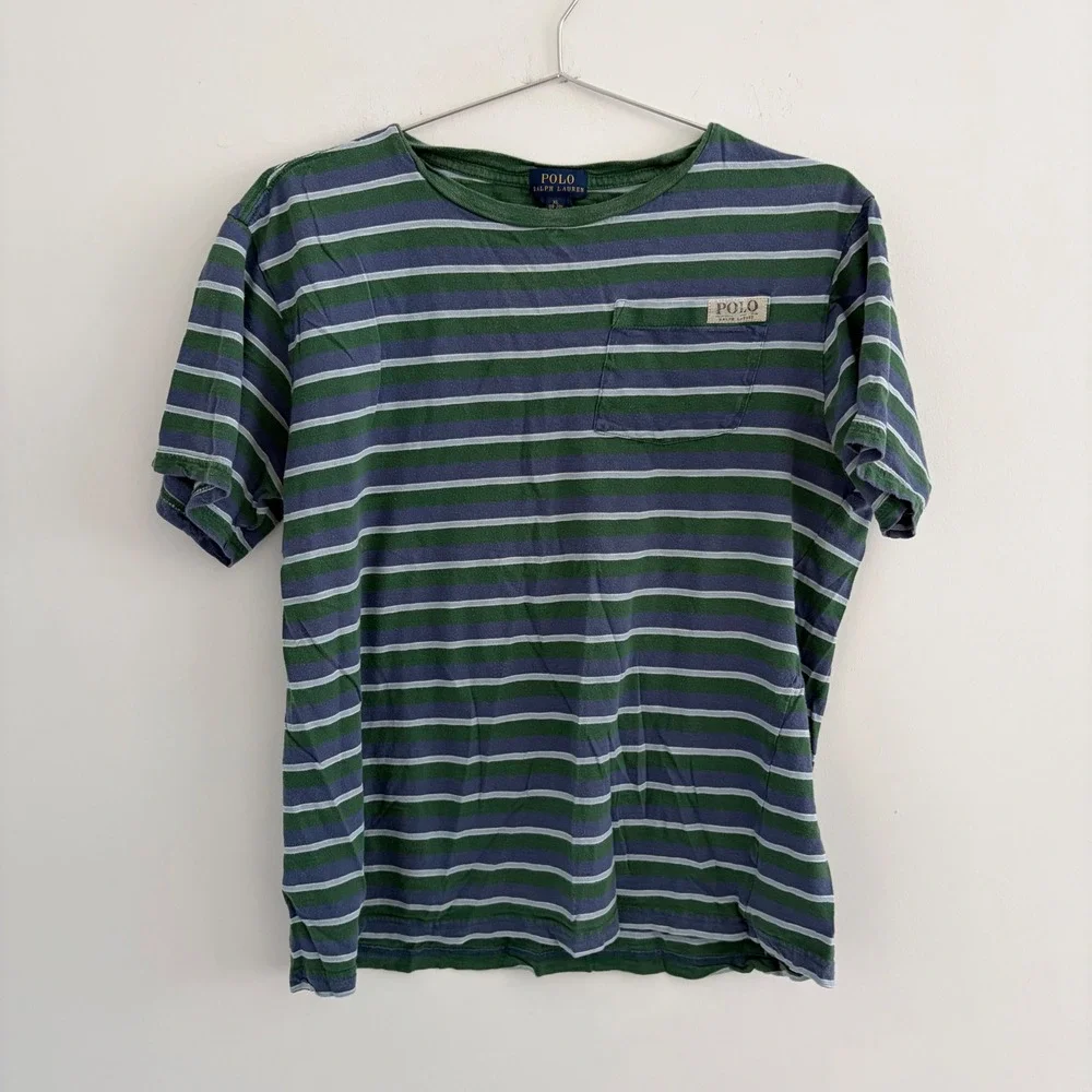 Polo Ralph Lauren Striped Pocket T-Shirt Green Blue Mens XL (18-20)